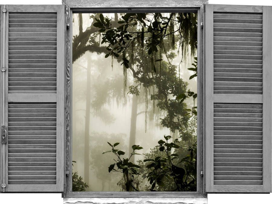 Queence Wandfolie Junglekleur Muursticker muurdecoratie zelfklevend 3D raam (1 stuk) - Foto 3