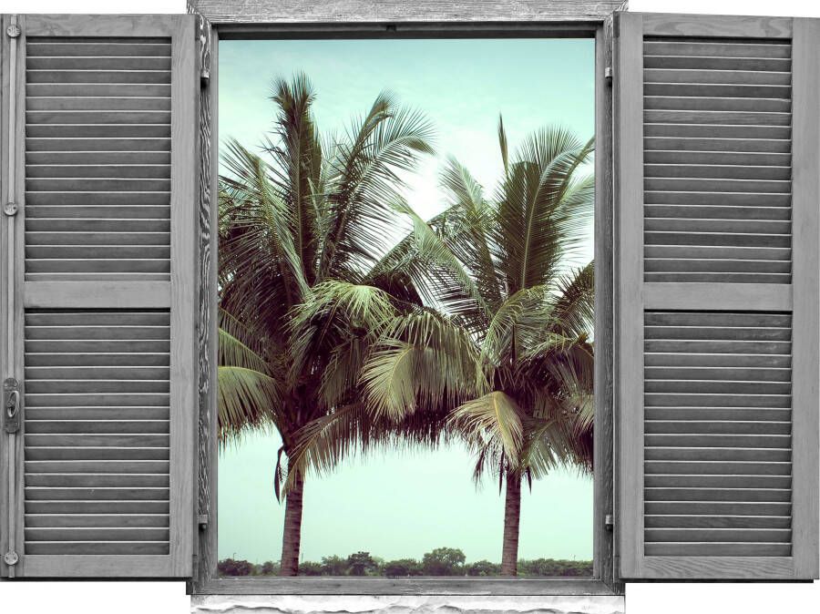 Queence Wandfolie Palmen Muursticker muurdecoratie zelfklevend 3D raam (1 stuk) - Foto 3