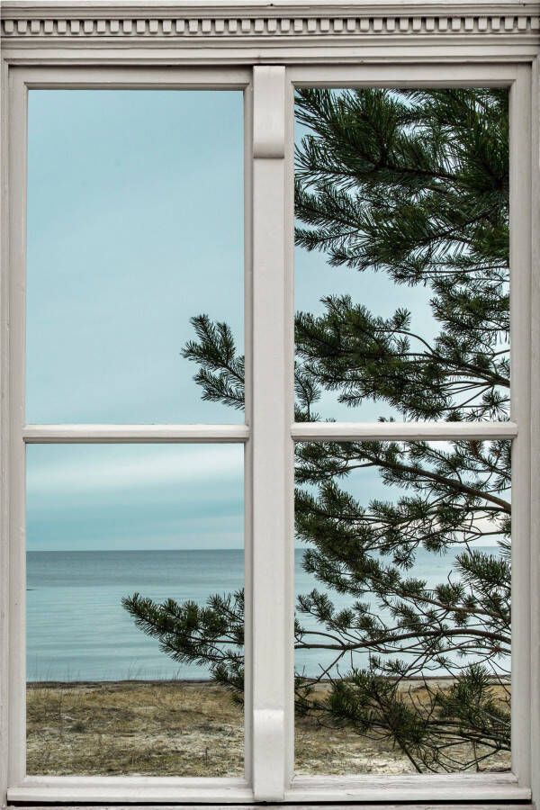 Queence Wandfolie Strand Muursticker muurdecoratie zelfklevend 3D raam - Foto 3