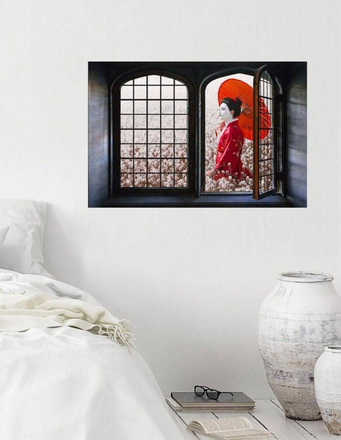 Queence Wandfolie Touch of China Muursticker muurdecoratie zelfklevend 3D raam - Foto 3