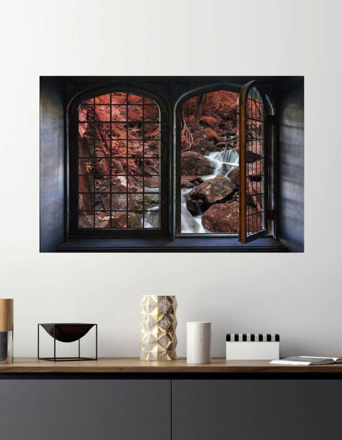 Queence Wandfolie Touch of Red Muursticker muurdecoratie zelfklevend 3D raam - Foto 3