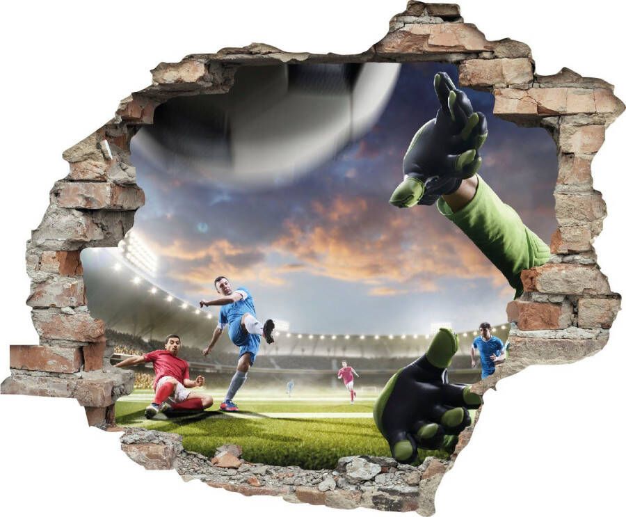 Queence Wandfolie Voetbal Muursticker muurdecoratie zelfklevend 3D muurdurchbraak (1 stuk) - Foto 3
