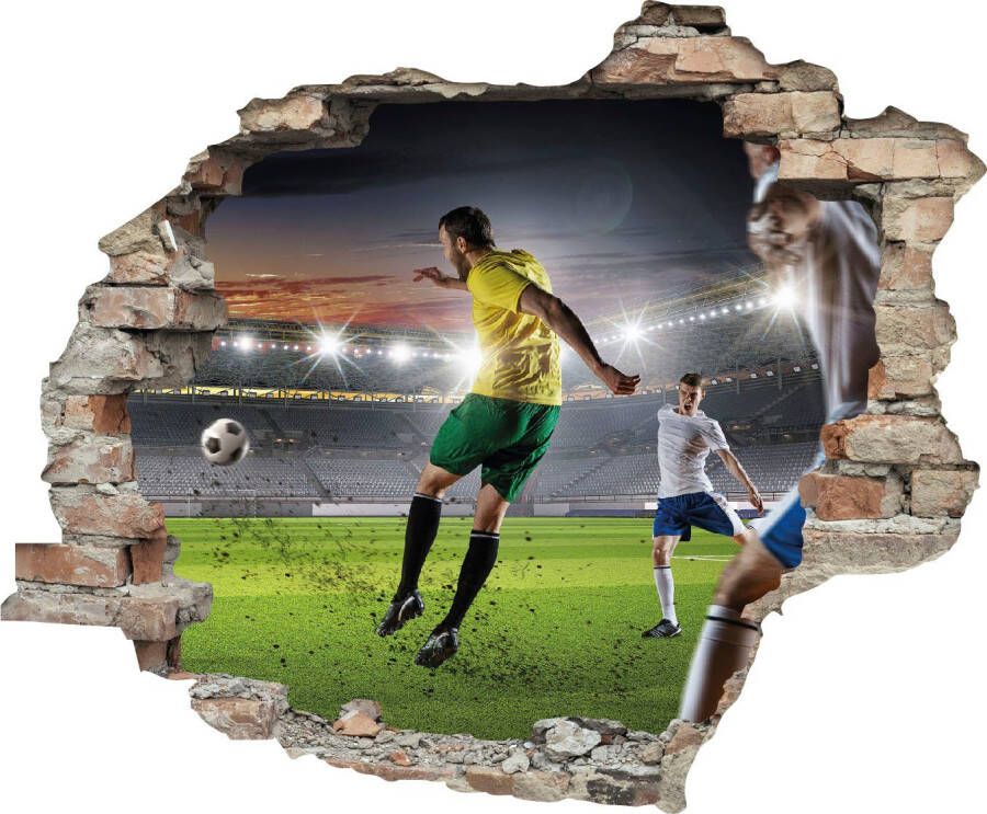 Queence Wandfolie Voetbal schot Muursticker muurdecoratie zelfklevend 3D muurdurchbraak (1 stuk) - Foto 3