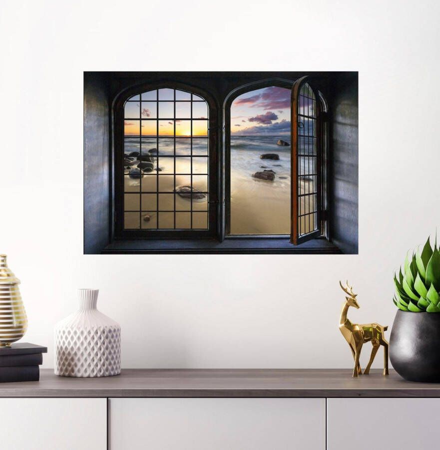 Queence Wandfolie Zee Muursticker muurdecoratie zelfklevend 3D raam - Foto 3