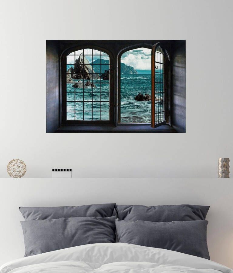 Queence Wandfolie Zee Muursticker muurdecoratie zelfklevend 3D raam - Foto 3
