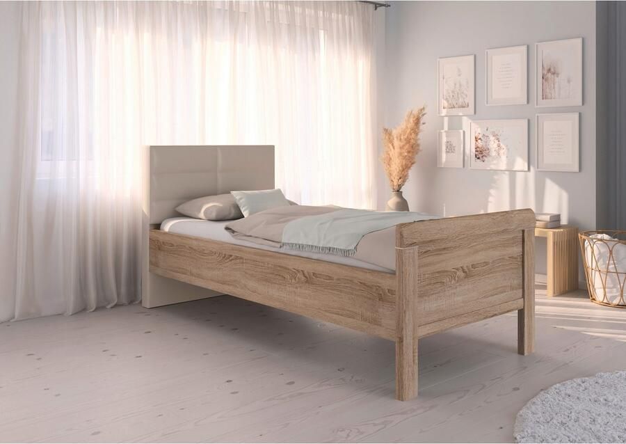 Rauch Bed Eenpersoons Stollenbed EVELYN in comfortabele hoogte met gestoffeerd hoofdeinde in elegante stijl made in germany - Foto 6