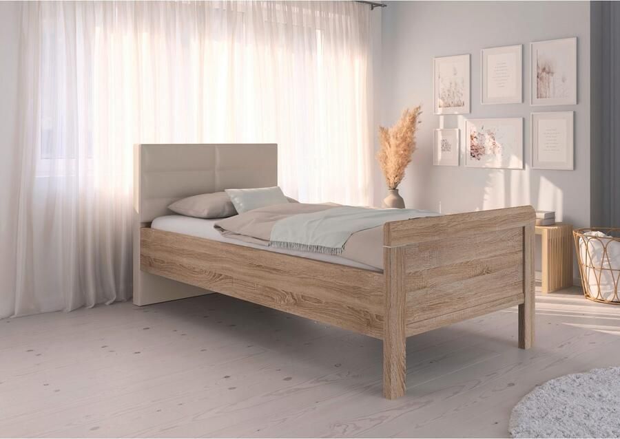 Rauch Bed Eenpersoons Stollenbed EVELYN in comfortabele hoogte met gestoffeerd hoofdeinde in elegante stijl made in germany - Foto 6