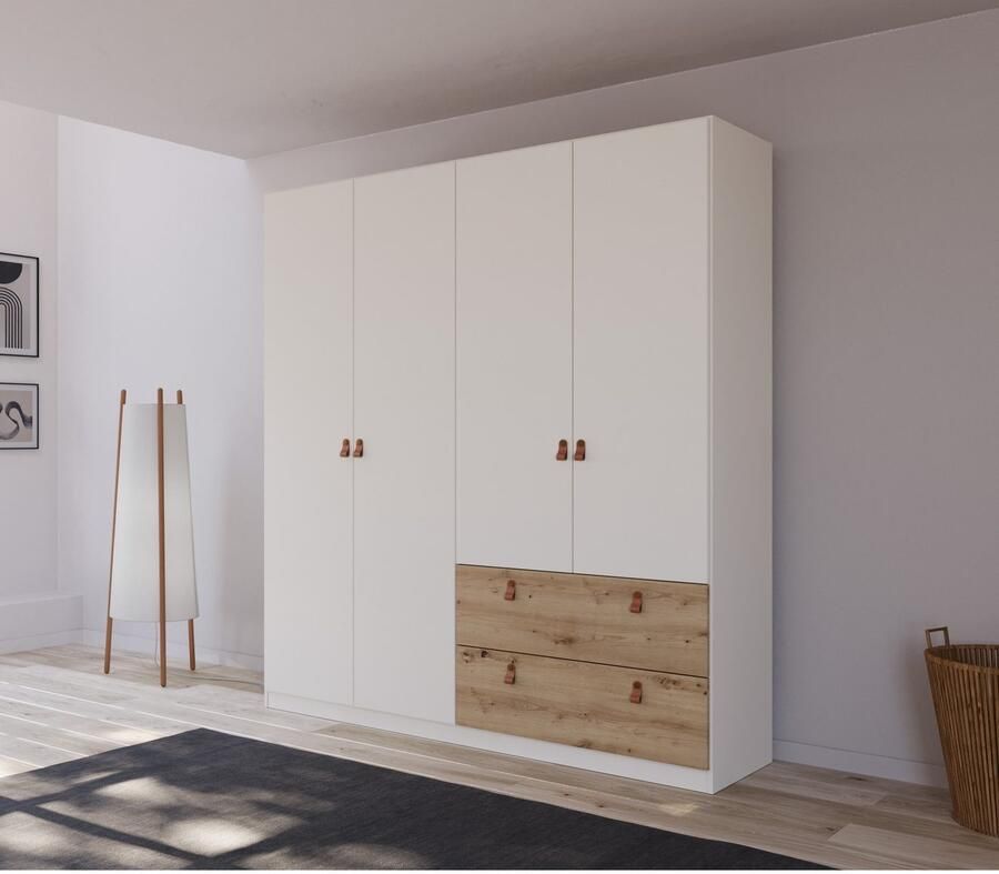 Rauch Draaideurkast Homey by Quadra Spin met cognacbruine leren greeplussen laden in eiken-decor - Foto 7