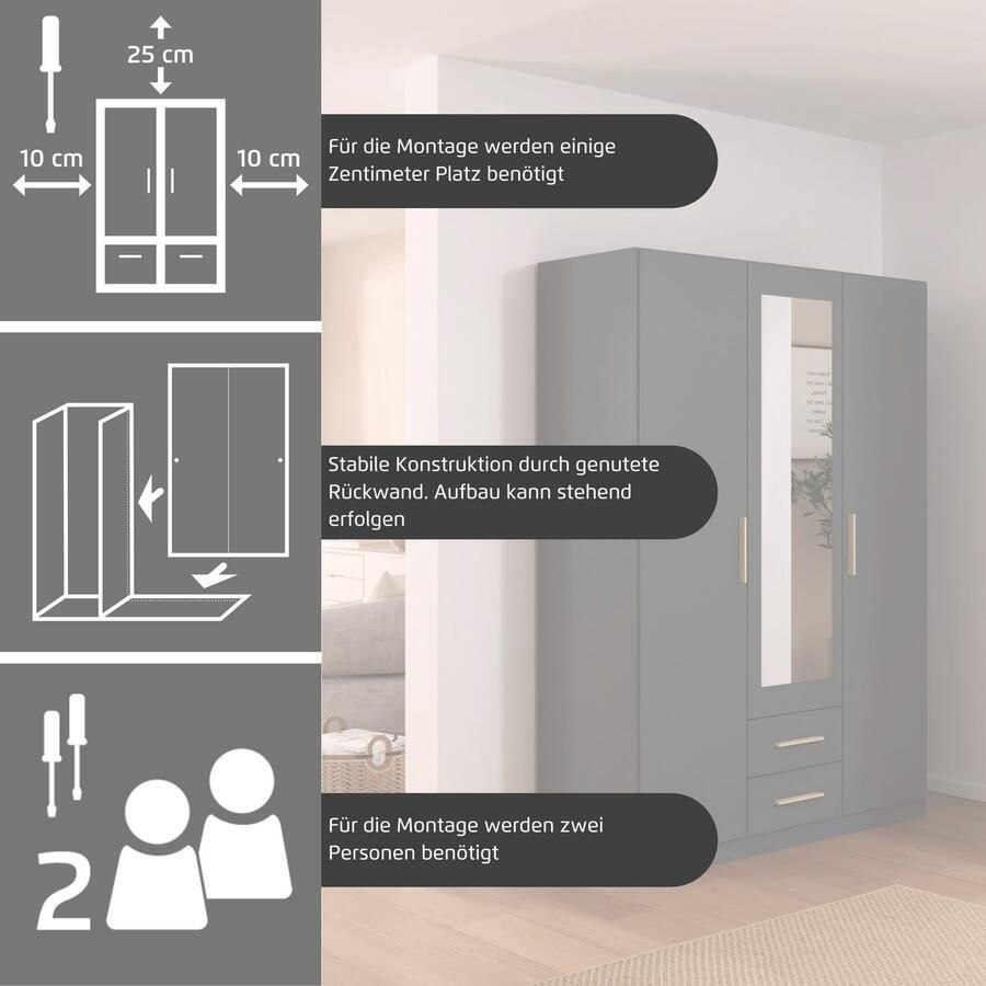 Rauch Draaideurkast Kledingkast garderobe KREFELD optioneel met spiegel met 3 greepvarianten incl. praktische lades made in germany - Foto 8