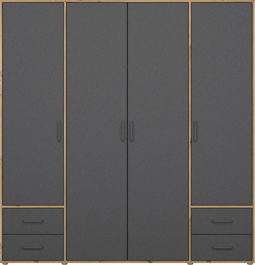 Rauch Draaideurkast Kledingkast kast garderobe linnenkast VOYAGER moderne grepen in grijs metallic met buitenlades made in germany - Foto 2