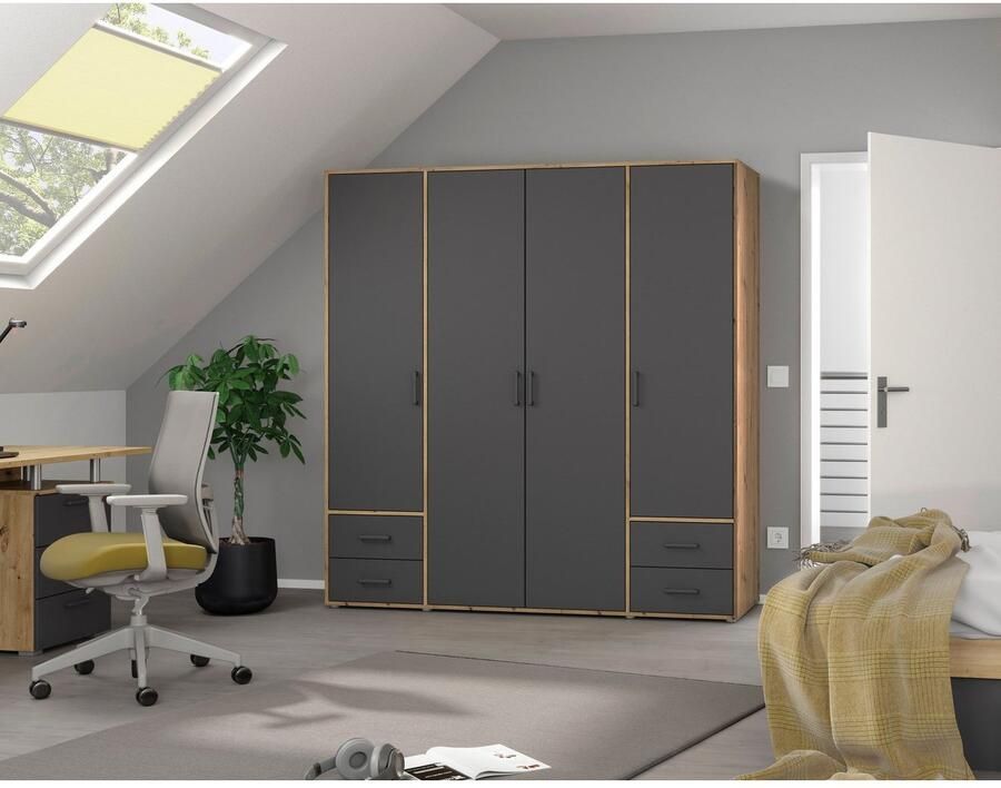 Rauch Draaideurkast Kledingkast kast garderobe linnenkast VOYAGER moderne grepen in grijs metallic met buitenlades made in germany - Foto 18