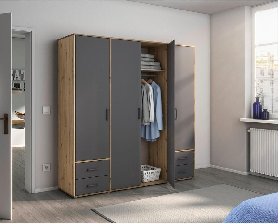 Rauch Draaideurkast Kledingkast kast garderobe linnenkast VOYAGER moderne grepen in grijs metallic met buitenlades made in germany - Foto 16