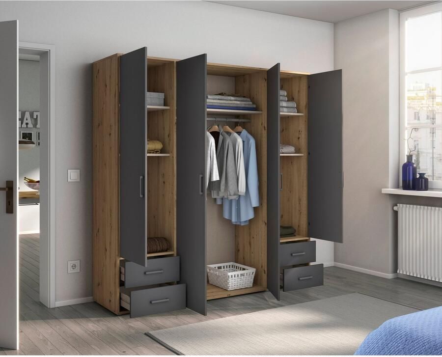 Rauch Draaideurkast Kledingkast kast garderobe linnenkast VOYAGER moderne grepen in grijs metallic met buitenlades made in germany - Foto 15