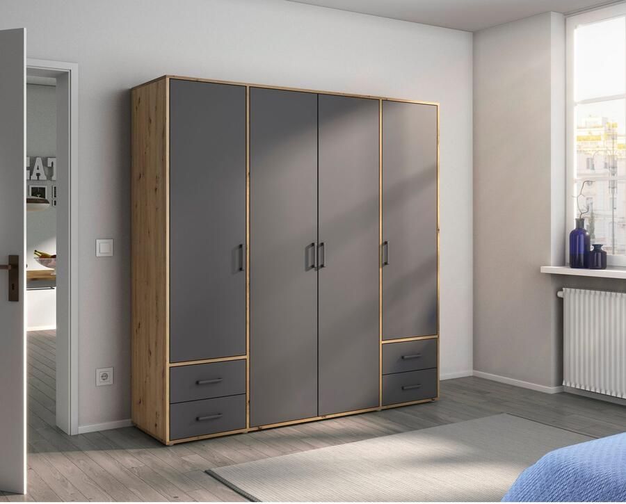 Rauch Draaideurkast Kledingkast kast garderobe linnenkast VOYAGER moderne grepen in grijs metallic met buitenlades made in germany - Foto 17