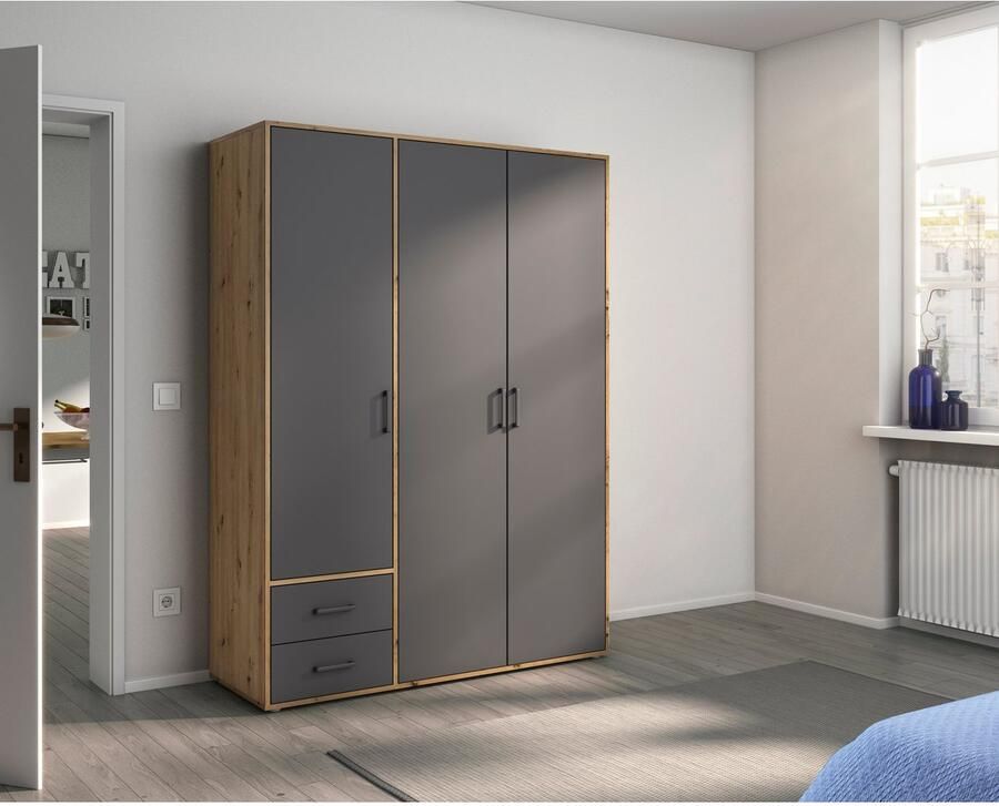 Rauch Draaideurkast Kledingkast kast garderobe linnenkast VOYAGER moderne grepen in grijs metallic met buitenlades made in germany - Foto 15