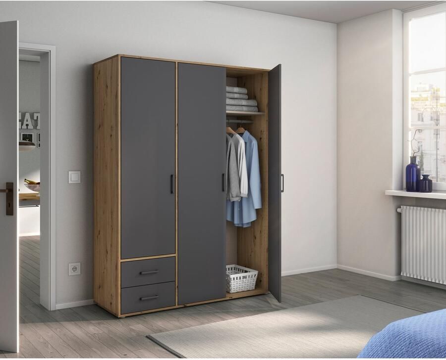Rauch Draaideurkast Kledingkast kast garderobe linnenkast VOYAGER moderne grepen in grijs metallic met buitenlades made in germany - Foto 14