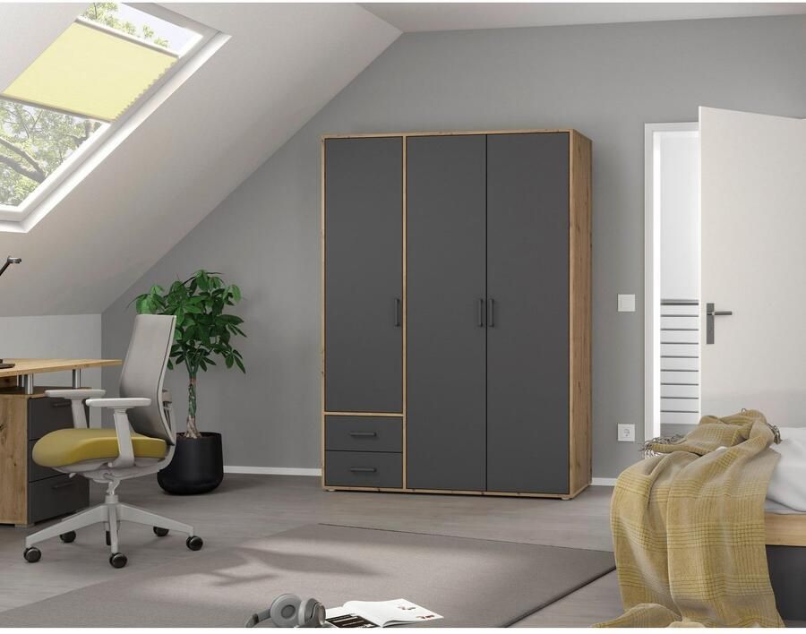Rauch Draaideurkast Kledingkast kast garderobe linnenkast VOYAGER moderne grepen in grijs metallic met buitenlades made in germany - Foto 16