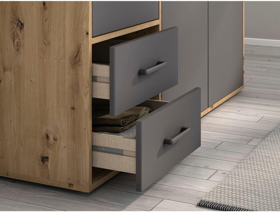 Rauch Draaideurkast Kledingkast kast garderobe linnenkast VOYAGER moderne grepen in grijs metallic met buitenlades made in germany - Foto 19
