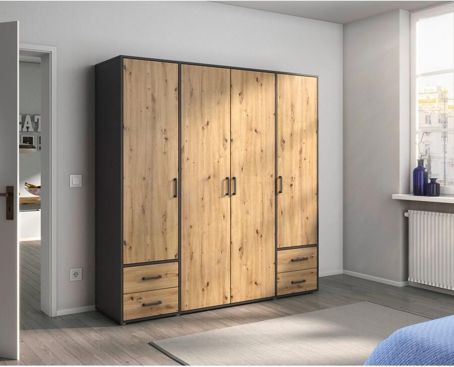 Rauch Draaideurkast Kledingkast kast garderobe linnenkast VOYAGER moderne grepen in grijs metallic met buitenlades made in germany - Foto 15