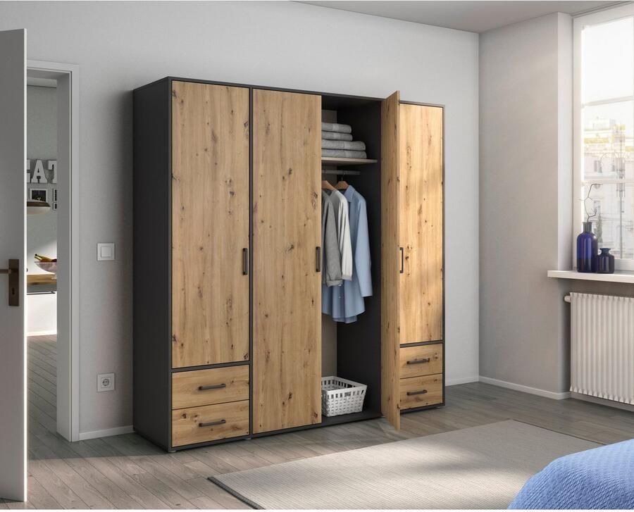 Rauch Draaideurkast Kledingkast kast garderobe linnenkast VOYAGER moderne grepen in grijs metallic met buitenlades made in germany - Foto 16