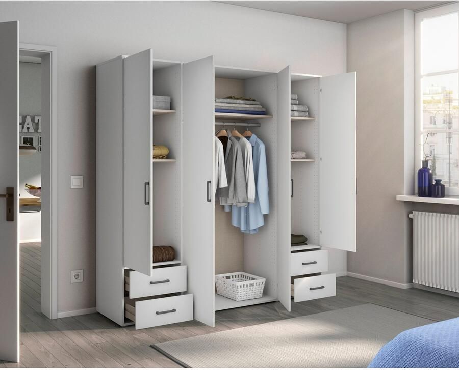 Rauch Draaideurkast Kledingkast kast garderobe linnenkast VOYAGER moderne grepen in grijs metallic met buitenlades made in germany - Foto 17
