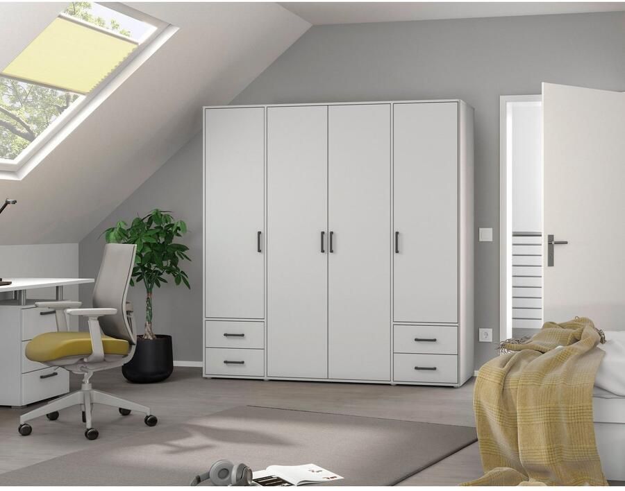 Rauch Draaideurkast Kledingkast kast garderobe linnenkast VOYAGER moderne grepen in grijs metallic met buitenlades made in germany - Foto 18