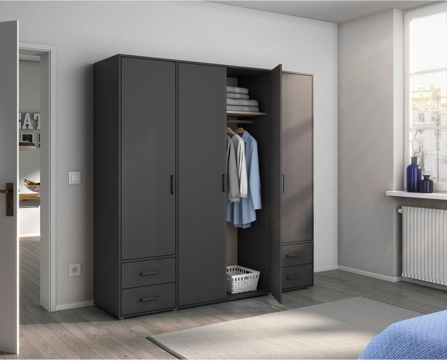Rauch Draaideurkast Kledingkast kast garderobe linnenkast VOYAGER moderne grepen in grijs metallic met buitenlades made in germany - Foto 18