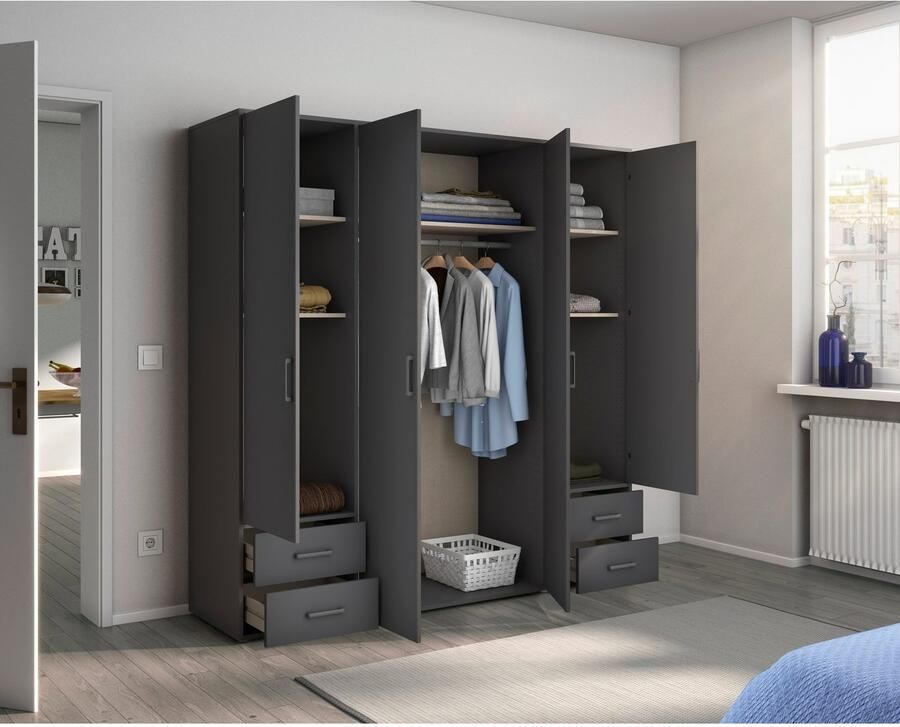 Rauch Draaideurkast Kledingkast kast garderobe linnenkast VOYAGER moderne grepen in grijs metallic met buitenlades made in germany - Foto 17