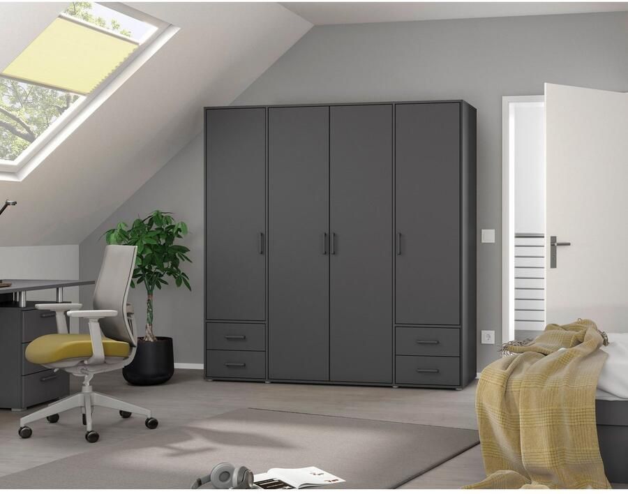 Rauch Draaideurkast Kledingkast kast garderobe linnenkast VOYAGER moderne grepen in grijs metallic met buitenlades made in germany - Foto 19