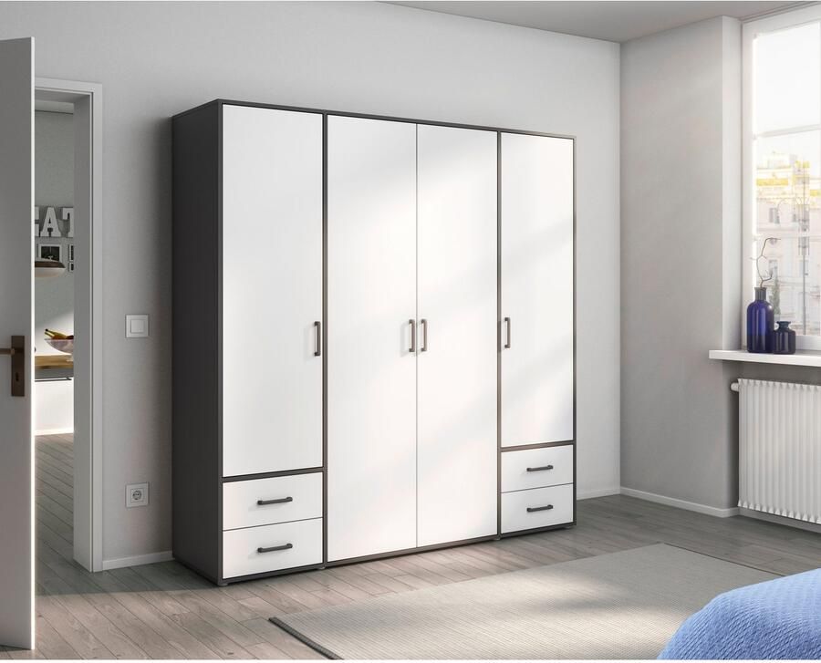 Rauch Draaideurkast Kledingkast kast garderobe linnenkast VOYAGER moderne grepen in grijs metallic met buitenlades made in germany - Foto 17