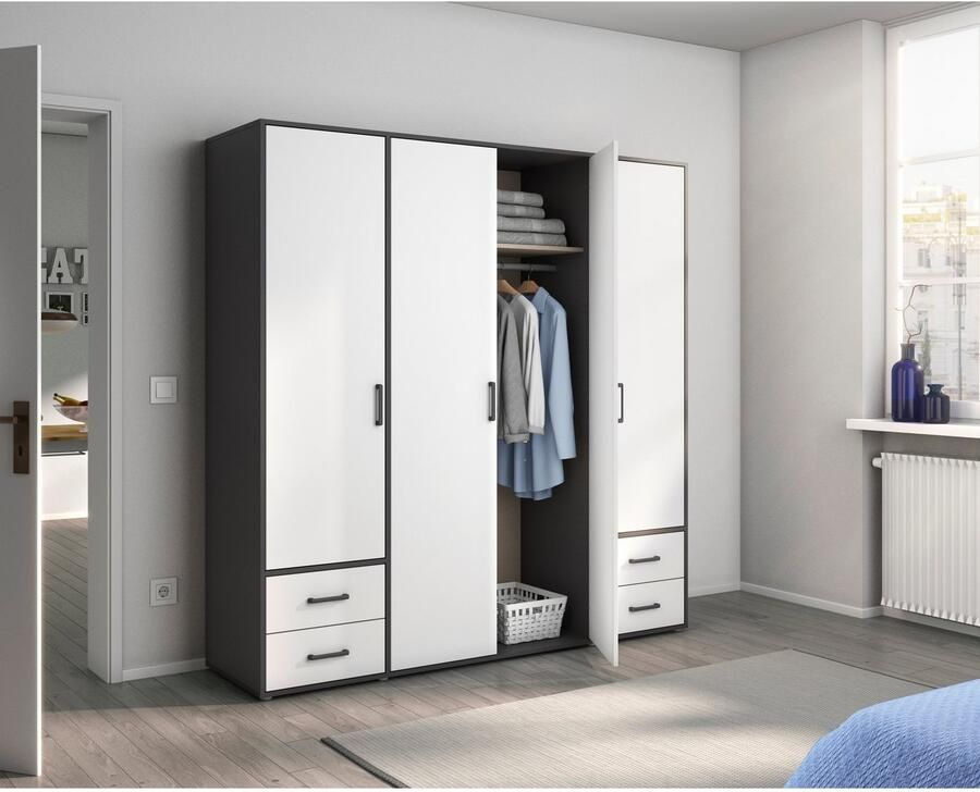 Rauch Draaideurkast Kledingkast kast garderobe linnenkast VOYAGER moderne grepen in grijs metallic met buitenlades made in germany - Foto 16