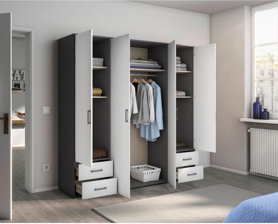 Rauch Draaideurkast Kledingkast kast garderobe linnenkast VOYAGER moderne grepen in grijs metallic met buitenlades made in germany - Foto 18