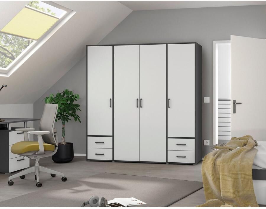 Rauch Draaideurkast Kledingkast kast garderobe linnenkast VOYAGER moderne grepen in grijs metallic met buitenlades made in germany - Foto 19