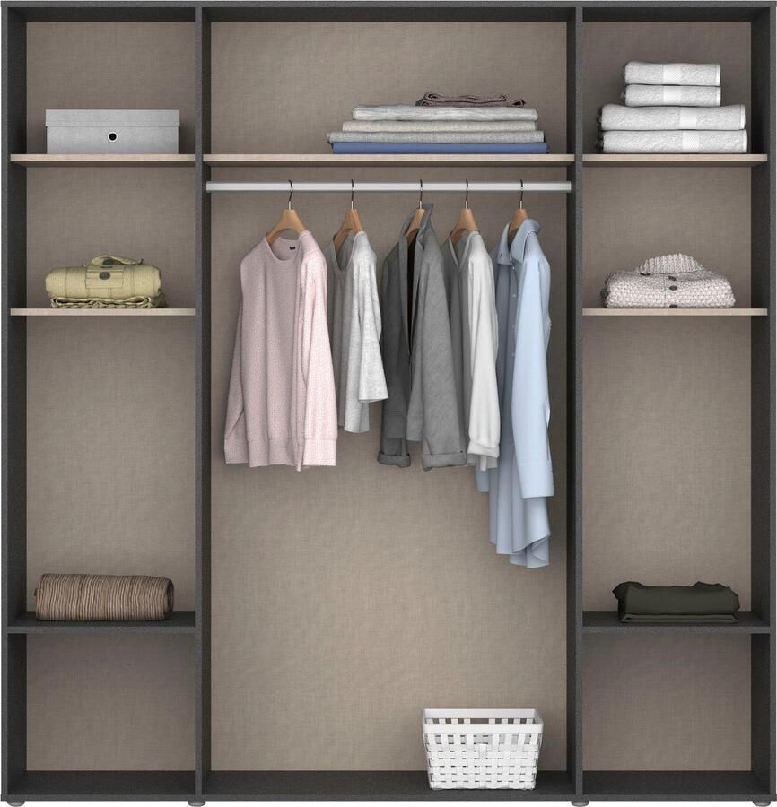 Rauch Draaideurkast Kledingkast kast garderobe linnenkast VOYAGER moderne grepen in grijs metallic met buitenlades made in germany - Foto 13