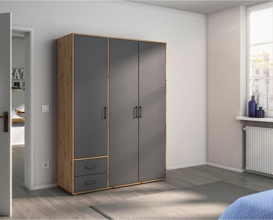 Rauch Draaideurkast Kledingkast kast garderobe linnenkast VOYAGER moderne grepen in grijs metallic met buitenlades made in germany - Foto 11