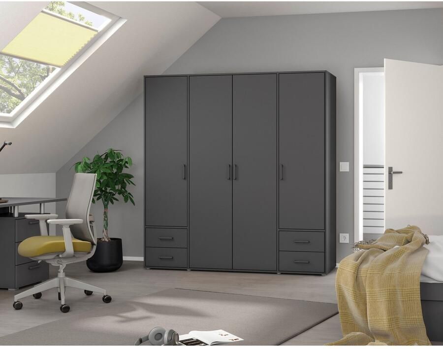 Rauch Draaideurkast Kledingkast kast garderobe linnenkast VOYAGER moderne grepen in grijs metallic met buitenlades made in germany - Foto 13