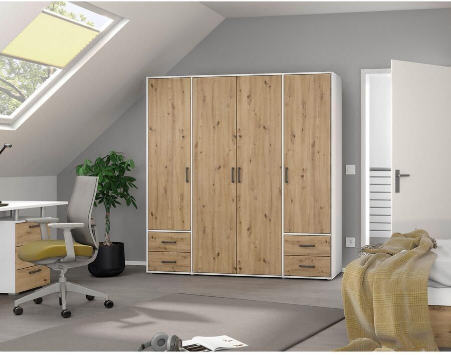 Rauch Draaideurkast Kledingkast kast garderobe linnenkast VOYAGER moderne grepen in grijs metallic met buitenlades made in germany - Foto 12