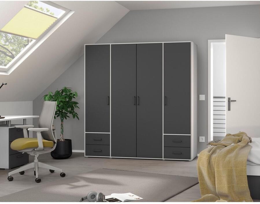 Rauch Draaideurkast Kledingkast kast garderobe linnenkast VOYAGER moderne grepen in grijs metallic met buitenlades made in germany - Foto 12