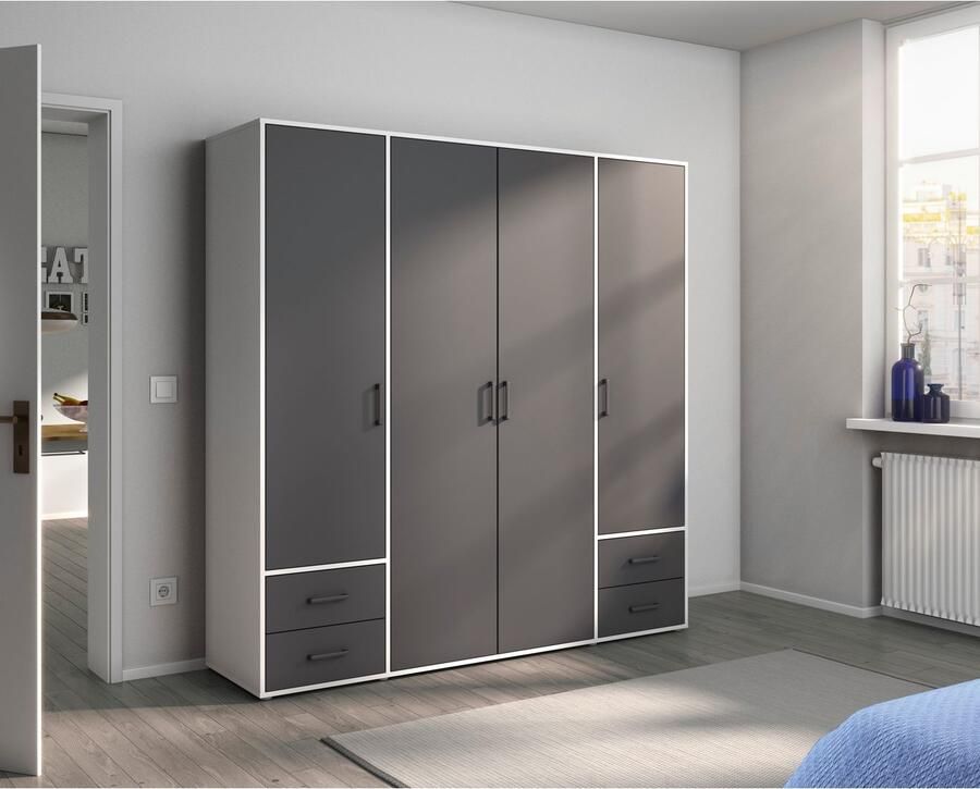 Rauch Draaideurkast Kledingkast kast garderobe linnenkast VOYAGER moderne grepen in grijs metallic met buitenlades made in germany - Foto 11