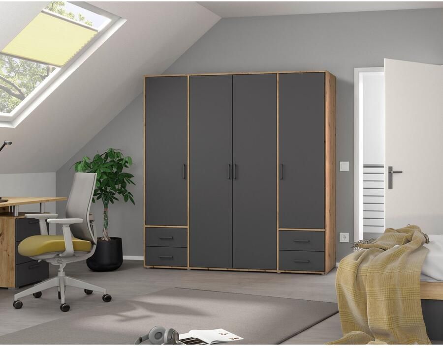 Rauch Draaideurkast Kledingkast kast garderobe linnenkast VOYAGER moderne grepen in grijs metallic met buitenlades made in germany - Foto 12