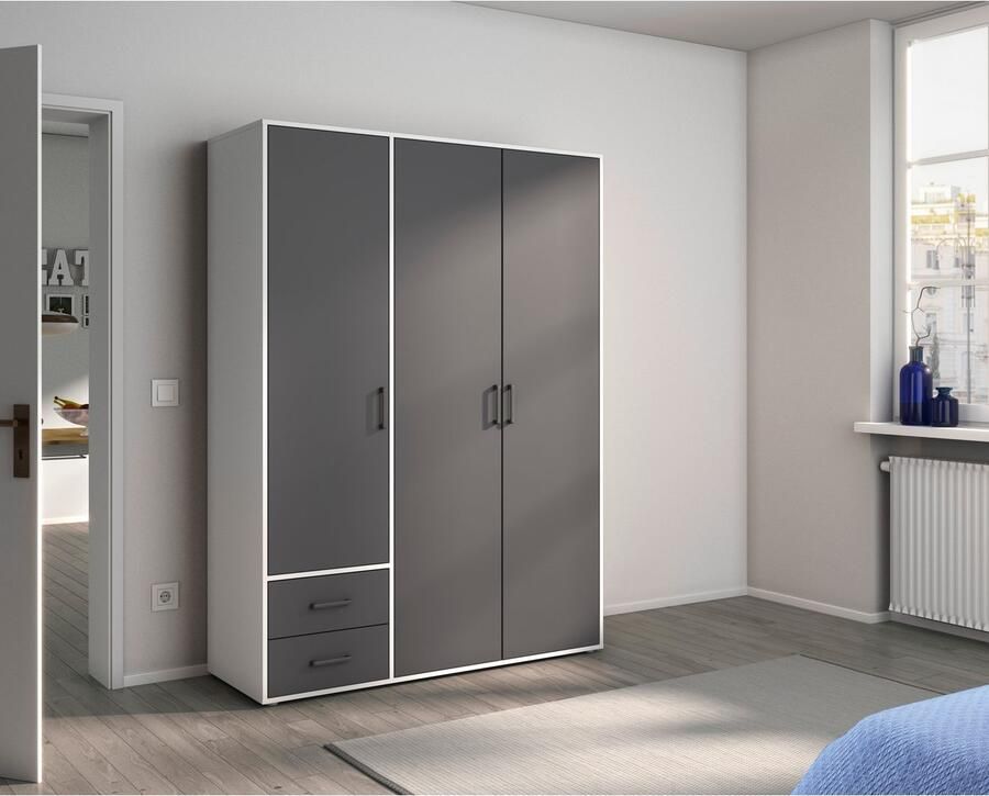 Rauch Draaideurkast Kledingkast kast garderobe linnenkast VOYAGER moderne grepen in grijs metallic met buitenlades made in germany - Foto 11