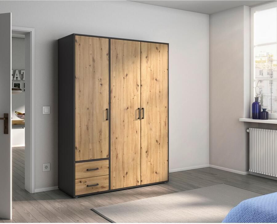 Rauch Draaideurkast Kledingkast kast garderobe linnenkast VOYAGER moderne grepen in grijs metallic met buitenlades made in germany - Foto 11