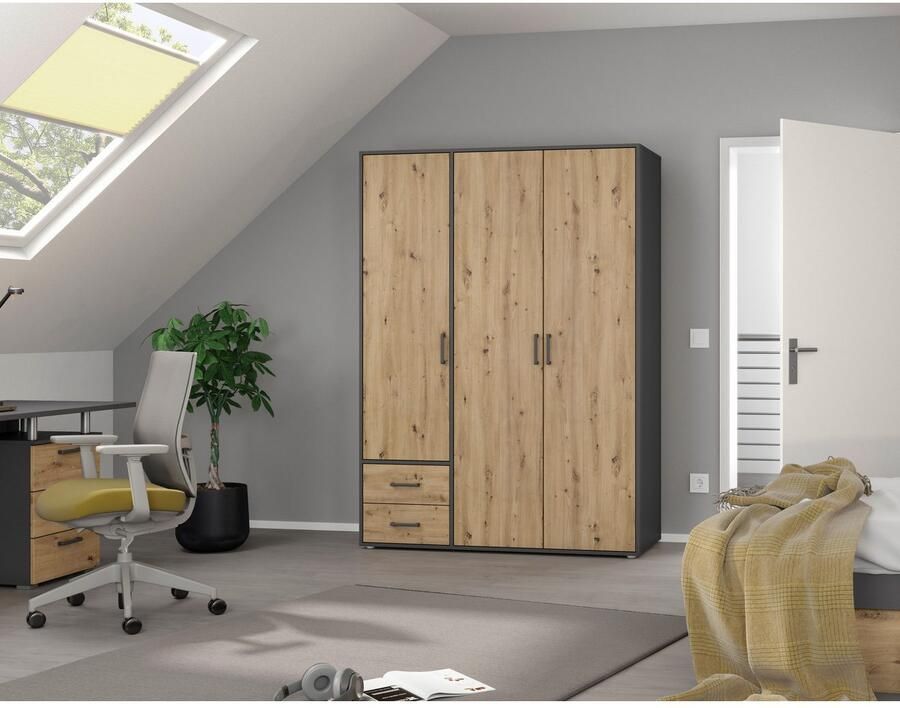 Rauch Draaideurkast Kledingkast kast garderobe linnenkast VOYAGER moderne grepen in grijs metallic met buitenlades made in germany - Foto 12