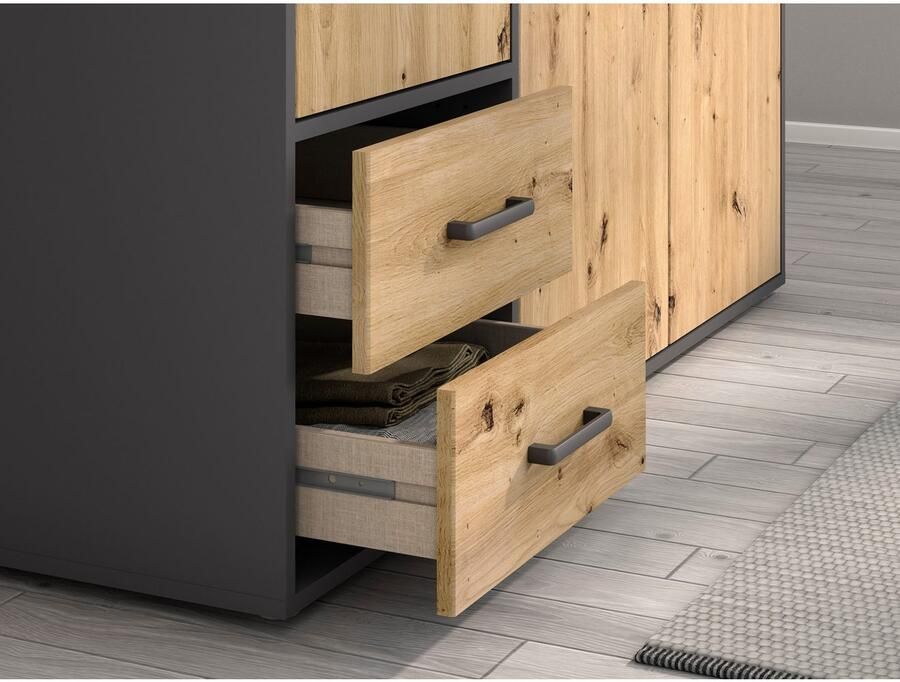 Rauch Draaideurkast Voyager met moderne grepen in grijs-metallic incl. laden en spiegel - Foto 14