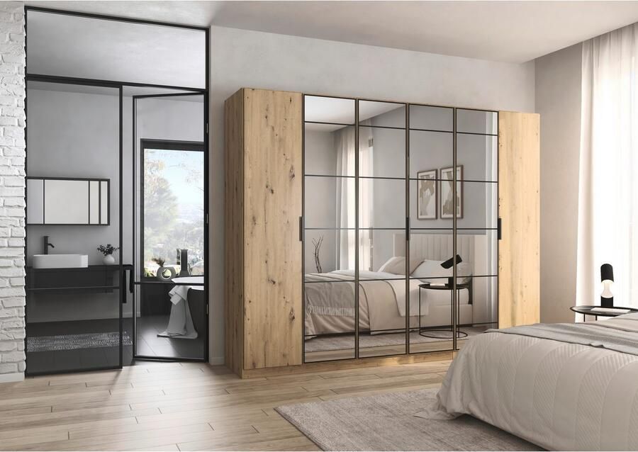 Rauch Draaideurkast Kledingkast Kast Garderobe Slaapkamerkast ACERO Middeldeuren met spiegel in moderne loft-look MADE IN GERMANY - Foto 14