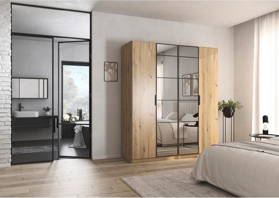 Rauch Draaideurkast Kledingkast Kast Garderobe Slaapkamerkast ACERO Middeldeuren met spiegel in moderne loft-look MADE IN GERMANY - Foto 14