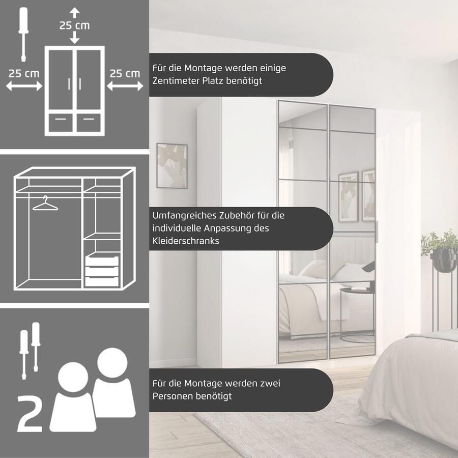 Rauch Draaideurkast Kledingkast Kast Garderobe Slaapkamerkast ACERO Middeldeuren met spiegel in moderne loft-look MADE IN GERMANY - Foto 4