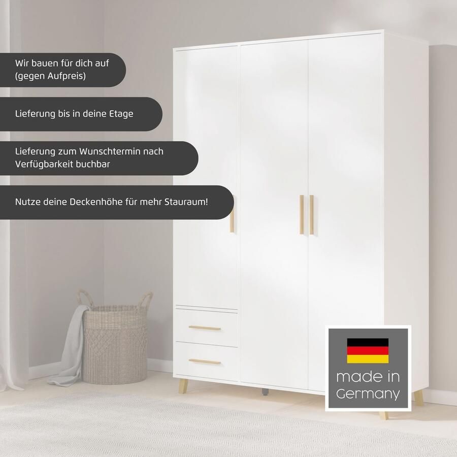 Rauch Draaideurkast Kledingkast kast garderobe waskast SHINJO Grepen en voeten van massief hout met 2 lades MADE IN GERMANY - Foto 5