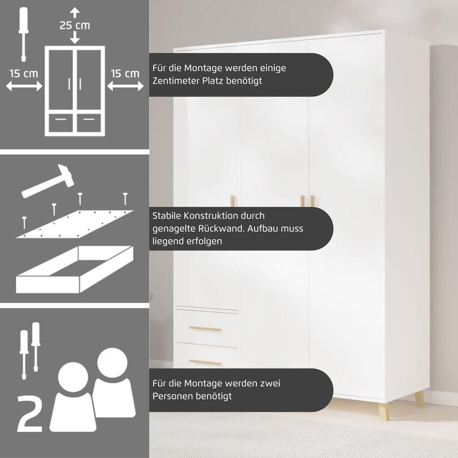 Rauch Draaideurkast Kledingkast kast garderobe waskast SHINJO Grepen en voeten van massief hout met 2 lades MADE IN GERMANY - Foto 8