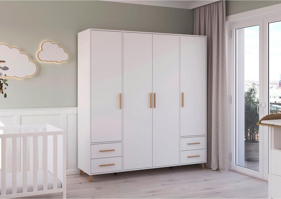 Rauch Draaideurkast Kledingkast kast garderobe waskast SHINJO Grepen en voeten van massief hout met 2 lades MADE IN GERMANY - Foto 17